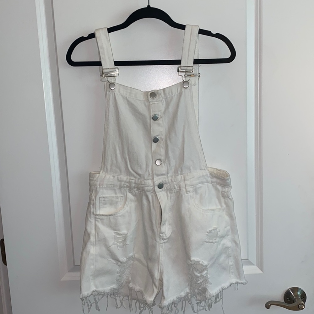 SHEIN White Jean short overalls